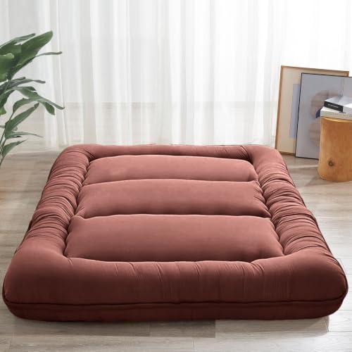 MAXYOYO 6" Extra Thick Japanese Floor Mattress Full Folding Futon Mattress - color: Coffee, size: Full