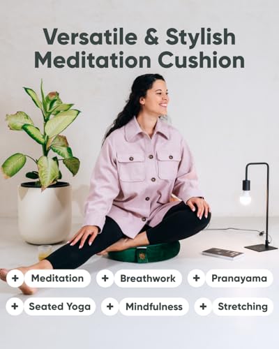 Mindful Modern Velvet Meditation Cushion | Luxe Zafu Yoga Floor Pillow Seat | Posture Support | Buckwheat Hull Filled | Large Round Cushion with Removable Washable Cover + Carry Handle - color: Emerald