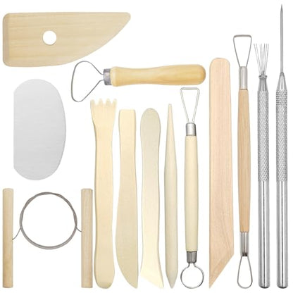 13 Pcs Wooden Clay Tools, Sculpting Tools, Clay Sculpting Tools, Ceramic Tools, Clay Modeling Kit Ceramics Trimming Tools Dotting Tool Molding Clay Accessories Miniature Clay Cutters for Beginner