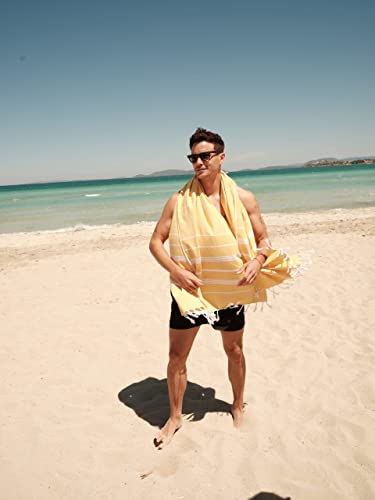 BAY LAUREL Turkish Beach Towel with Travel Bag 39 x 71 Quick Dry Sand Free Lightweight Large Oversized Towels Light - color: Lemon Yellow