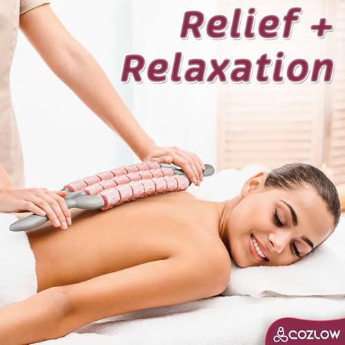 Triple Roller Massage Stick - Body Massager for Muscles - Fascia Rolling Tool - Deep Tissue Therapy for Myofascial Release and Lymphatic Drainage - Handheld Anti Cellulite Device - by Cozlow - color: Pink