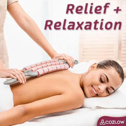 Triple Roller Massage Stick - Body Massager for Muscles - Fascia Rolling Tool - Deep Tissue Therapy for Myofascial Release and Lymphatic Drainage - Handheld Anti Cellulite Device - by Cozlow - color: Pink