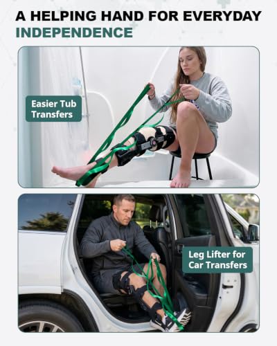 Trideer Non-Elastic Stretching Strap with Loops for Physical Therapy & Rehab, Knee Hip Leg ROM Post-Surgery, Yoga Strap for Stretching, Leg Lifter Strap Mobility Aid, Hamstring Calf Back - color: Emerald Green/75"x1"