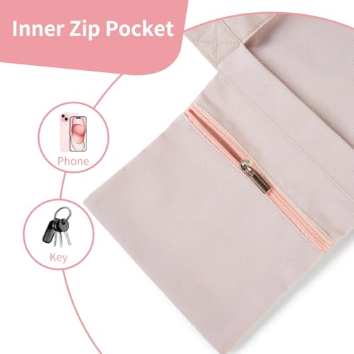 Moyaqi Canvas Tote Bag with Yoga Mat Carrier Pocket Carryall Shoulder Bag for Office, Workout, Pilates, Travel, Beach and Gym - color: Light Pink
