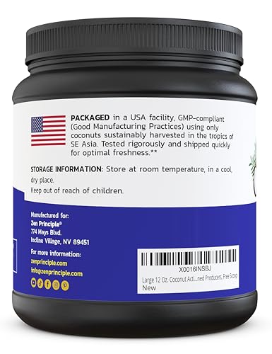 Zen Principle Coconut Activated Charcoal Powder. Whitens Teeth, Rejuvenates Skin and Hair, Supports Better Digestion. USA-Owned Producers, Free Scoop, 12 Oz - size: 12 Ounce (Pack of 1)