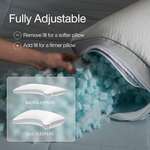 Coop Home Goods Cool+ Crescent Adjustable Pillow, Queen Size Plus Shaped Memory Foam Pillows with Cooling Gel, Neck Support, Back or Side Sleeper Pillow, CertiPUR US/GREENGUARD Gold - color: Crescent, size: Queen
