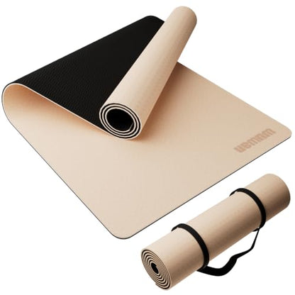 Yoga Mat, 80cm Wide, 1/3 Inch Thick Exercise Mat, Carry Strap, Fitness - color: beige