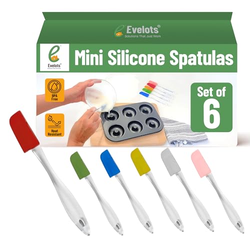 Evelots 6-Piece Mini Spatula Set, Small Silicone Spatulas for Baking | Small BPA-free silicone utensils resist heat up to 446°F; ideal for mixing, scraping, spreading & reaching jars and bowls. - size: Set of 6