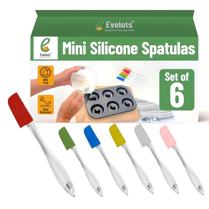 Evelots 6-Piece Mini Spatula Set, Small Silicone Spatulas for Baking | Small BPA-free silicone utensils resist heat up to 446°F; ideal for mixing, scraping, spreading & reaching jars and bowls. - size: Set of 6