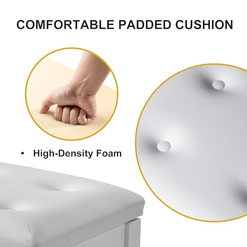 Wooden Piano Bench with Storage, Piano Stool with Waterproof Padded Cushion, Bench Seat for Vanity, Living Room, Bedroom (White) - color: Single-white