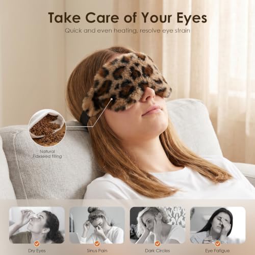 MORLIDEN Heated Eye Mask for Dry Eyes & Stye - Microwavable Warm Compress | For Blepharitis, Chalazion, MGD-Lightweight, No Heavy Pressure-Reusable Moist Heat Mask with Natural Flaxseed (Leopard) - color: Leopard Print