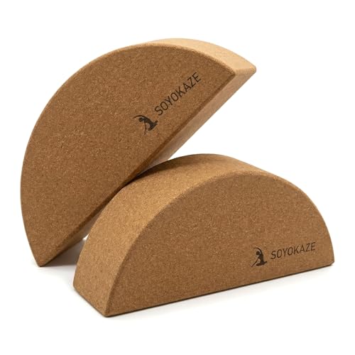 Cork Yoga Blocks 2 Pack Set,Half-Moon Calf Stretcher for Plantar Fasciitis Relief, Ankle Stretcher Pilates Block and Lower Leg Exercise,Improve Balance, Stability & Foot Mobility