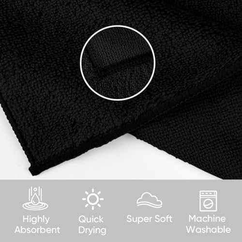 HOMEXCEL Black Washcloths 12 Pack, Highly Absorbent and Soft Microfiber Face Towel, Makeup Remover Towels, Multi-Purpose Wash Cloths for Bathroom, Hotel, Spa, Gym, and Kitchen, 12x12 Inch - color: Black, size: 12 x 12 inch