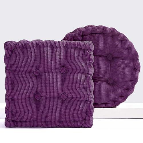 Purple 2 Pcs Large Square and Round Floor Pillow Cushion for Adults | Corduroy Meditation Pillows for Sitting on Floor, Soft Seat Cushion for Board Games or Yoga, 18x18 Inches - color: Purple