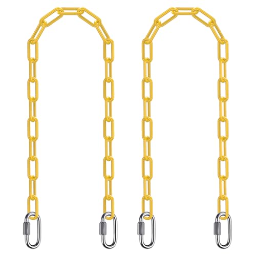 SELEWARE 2Pcs 60" Hanging Swing Chain Yellow Plastic Coated Hanging Chains | 1000LB Capacity Porch Swing Chain with 4 Carabiners, Hammock Hardware Kit for Hanging Chair, Punching Bag, Indoor Outdoor Gym - color: Yellow, size: 60" (2 Pcs)