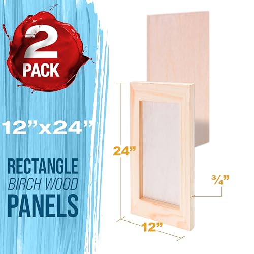 U.S. Art Supply 12" x 24" Unfinished Cradled Wood Panels for Painting, Studio 3/4" Deep (2 Pack) - Artist Depth Birch Wooden Wall Canvases - Mixed-Media Craft, Acrylic, Oil, Encaustic, Paint Pouring - size: 12" x 24"