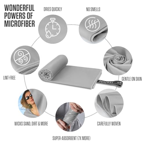 VENTURE 4TH Quick Dry Microfiber Towel for Camping & Gym - Light Gray Large - color: Light Gray, size: 60.00" x 31.50"