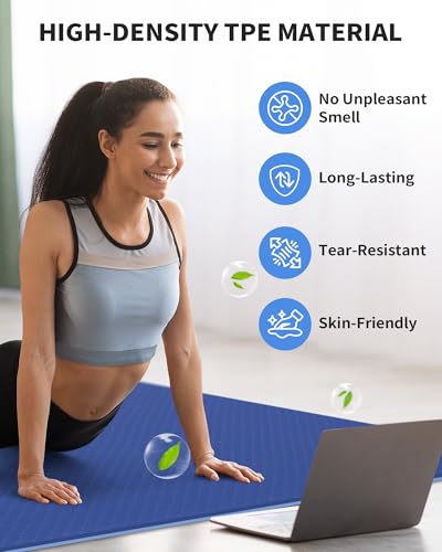 CAMBIVO 72''x48'' Large Yoga Mat, Extra Thick TPE Workout Mat - color: BLUE, size: 8mm