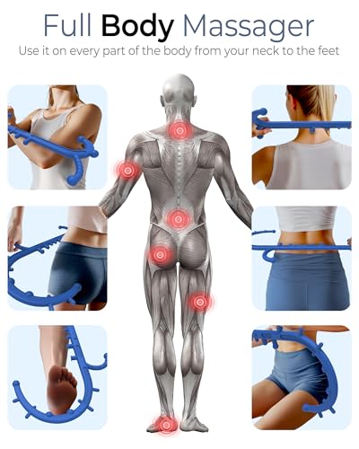 Back and Neck Massager for Pain Relief Deep Tissue, Upgraded Full Body Trigger Point Cane Massage Tools, Massage Stick Pressure Point Hook, Muscle Knot Remover Tool (Blue) - color: Blue