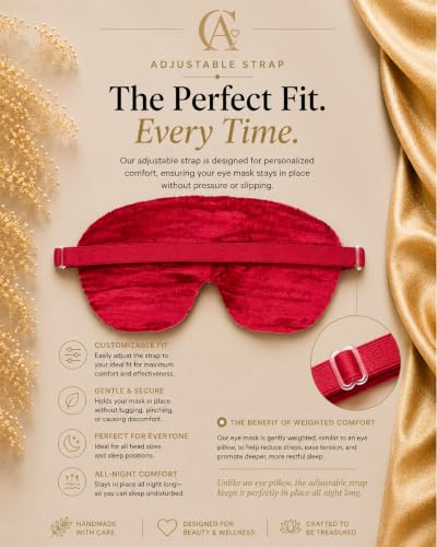 Handmade Opulence Yoga Eye Pillow - Weighted Flaxseed Fill, Unscented, Satin & Velvet, Adjustable Strap - Ideal for Meditation & Restful Sleep - Cherry - TEMF-CH - color: Cherry