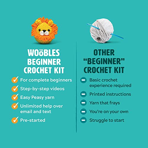 The Woobles Crochet Kit for Beginners (JoJo the Bunny) | As seen on Shark Tank, Kit includes: Easy Peasy Yarn, pre-started piece, hook, safety eyes, stuffing, video tutorials - color: JoJo The Bunny