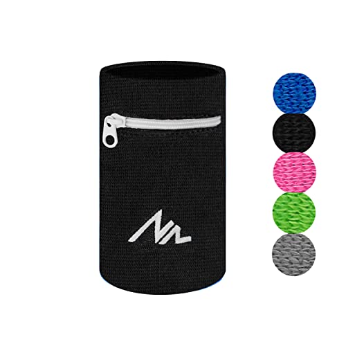 NEWZILL Wrist Wallet Wristband with Zipper - Cotton Sweatbands for Men & Women, Ideal for Running, Walking, Basketball, Football, Tennis, Hiking - color: Black/White, style: Large-1PCS