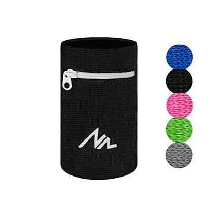 NEWZILL Wrist Wallet Wristband with Zipper - Cotton Sweatbands for Men & Women, Ideal for Running, Walking, Basketball, Football, Tennis, Hiking - color: Black/White, style: Large-1PCS