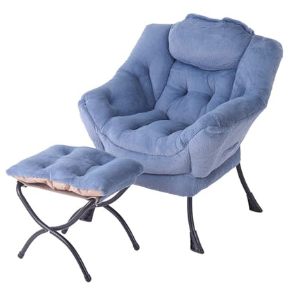 Tiita Lazy Chair with Ottoman, Comfy Reading Accent Chair, Plush Light Blue - color: Plush-light Blue