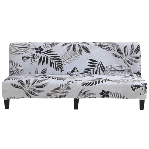 MIFXIN Armless Sofa Cover Futon Slipcover Stretch Elastic Soft Folding Sofa Bed Non-Armrest Couch Furniture Protector Spandex Printed Washable Sofa Cover Without Armrests (Leaves-A) - color: Leaves-a