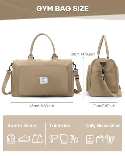 Travel Duffel Bag Weekender Bags for Women Carry On Gym Tote Bags Khaki | Duffle Bag with Shoe Compartment Carry On Overnight Bag with Wet Pocket Personal Item Travel Bag for Trip Hospital Bag - color: G3-Khaki