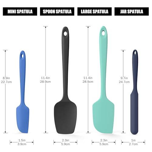 Doosu 600°F Heat Resistant Silicone Spatula Scrapers (Set of 4, Multi-3) | Food Grade Kitchen Rubber Baking Cooking Tool Nonstick Utensil Set for Mixing, Scraping, Folding, Stirring, Serving - color: Multicolor 6, size: Set of 4