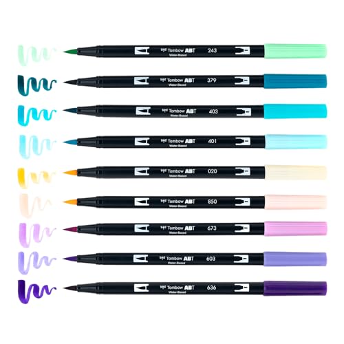 Tombow 56256 Dual Brush Pen Art Markers, Mermaids, 10-Pack. Brush/Fine Tips