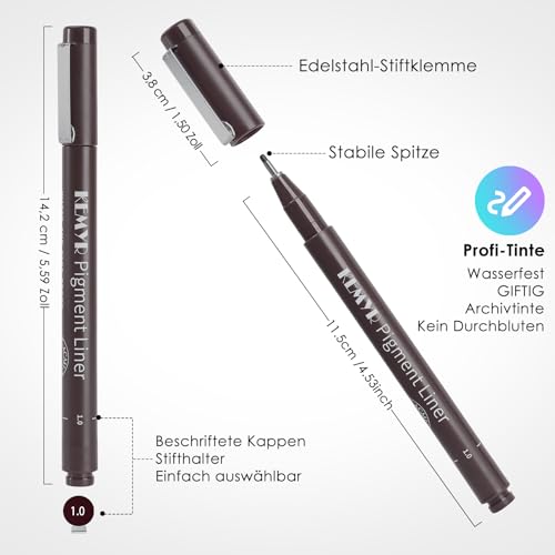 KEMYR 10 Sizes Brown Fineliner Micro Drawing Pens, Waterproof Pigment Ink | Archival Ink,AP Certified,With Case,0.05-1.0mm, for Illustration,Journaling,Sketching,Manga,Drawing,Artists And Beginners - color: Brown Micro Pens 10 SIZES,0.05-1.0mm, style: 10