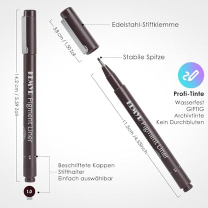 KEMYR 10 Sizes Brown Fineliner Micro Drawing Pens, Waterproof Pigment Ink | Archival Ink,AP Certified,With Case,0.05-1.0mm, for Illustration,Journaling,Sketching,Manga,Drawing,Artists And Beginners - color: Brown Micro Pens 10 SIZES,0.05-1.0mm, style: 10