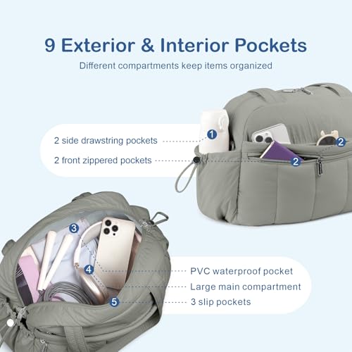 TOPDesign Travel Duffel Bag for Women, Puffer Gym Bag Sports Tote with Wet Pocket, Carry On Weekender with Luggage Sleeve (Grey) - color: Grey