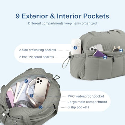 TOPDesign Travel Duffel Bag for Women, Puffer Gym Bag Sports Tote with Wet Pocket, Carry On Weekender with Luggage Sleeve (Grey) - color: Grey