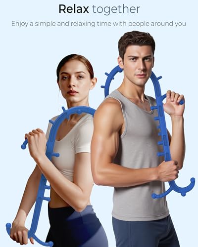 Back and Neck Massager for Pain Relief Deep Tissue, Upgraded Full Body Trigger Point Cane Massage Tools, Massage Stick Pressure Point Hook, Muscle Knot Remover Tool (Blue) - color: Blue