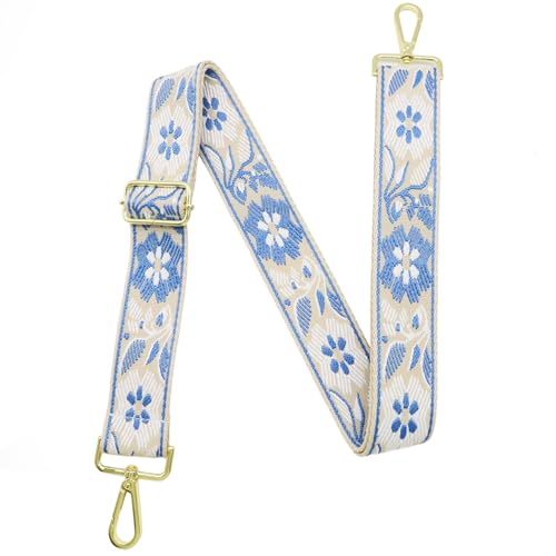 1.5" Wide Purse Strap Adjustable Replacement Gold Hardware Long Crossbody Bag Strap for Thick Shoulder Bags Canvas Handbags Straps - color: Gold Hardware-A-Blue