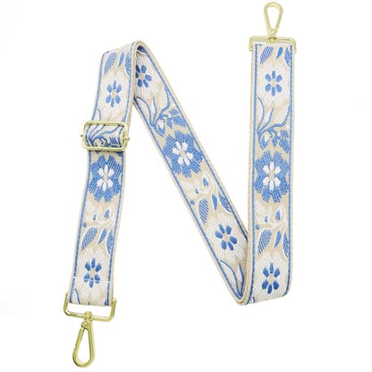 1.5" Wide Purse Strap Adjustable Replacement Gold Hardware Long Crossbody Bag Strap for Thick Shoulder Bags Canvas Handbags Straps - color: Gold Hardware-A-Blue