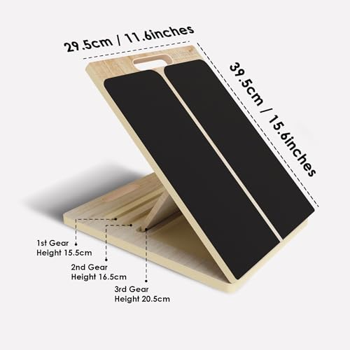 Wooden Slant Board for Calf Stretching & Squats, Adjustable Incline Board for Physical Therapy - Squat Wedge Block Alternative - Portable & Lightweight - Equipped with Anti-Slip Replacement Pads