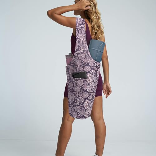 Yoga Mat Bag Yoga Tote Bag with Large Pocket and Zipper Pocket Yoga Mat Bag Carrier Fit Most Size Mats and All You Stuff - color: light purple