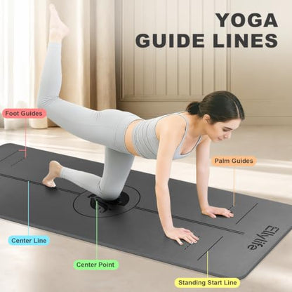 Yoga Mat - Non Slip Natural Rubber Yoga Mat, Alignment Lines, Ultimate Grip | Anti-Tear, Durable & Thick 5mm, Skin-Friendly with Free Carry Strap, Bag, for Yoga, Pilates Fitness and Floor Exercises - color: Gray