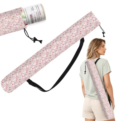 FINGERINSPIRE Mahjong Mat Holder Bag with Strap 35.83x5.9inch Canvas Yoga Mat Bags with Adjustable Strap Pink Floral Branches Print Drawstring Carrier Bag Outdoor Travel Storage for Mahjong Yoga Mats - color: Pink