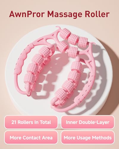 Massage Roller for Legs,21 Wheel Circular Leg Clamp+3 Wheel Massage Roller Stick Lymphatic Massage for Relieve Soreness Stiffness Tight Muscles Deep Tissue-Pink - color: Pink