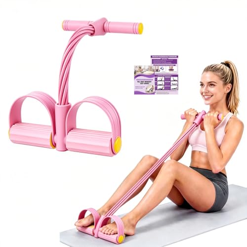 Foot Pedal Resistance Bands with Handles, Multifunction Elastic Yoga Exercise Bands, Home Gym Fitness Equipment for Women & Men to Tone Abs, Core, Legs, Arms, Waist - color: Classic-Pink