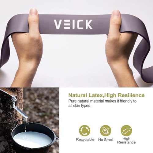 VEICK Pull Up Assist Resistance Bands for Home Gym | 100% Natural Latex, Non Slip Leather Texture, Space Saving, Full Body Training for Men Women - color: Green/Purple Set of 4 + Hand Grip Pads
