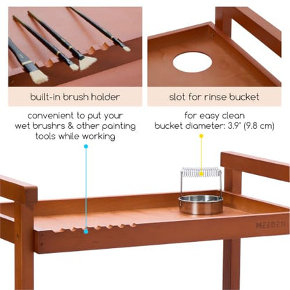 MEEDEN Rolling Art Supply Cart: Solid Beech Wood 3-Tier Storage Trolley - color: Deep Walnut
