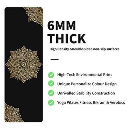 nuveti Yoga Mat Print Extra Thick TPE Non Slip Fitness Exercise Mat with Carrying Bag,72"x24" Extra Thick 6MM Exercise & Workout Mat for Yoga, Pilates Fitness and Floor Exercises - color: Flower-B
