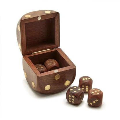 Two's Company Wood Crafted Dice Box with 6 Dice, Acacia Wood, 2.5-inches Square, Brown - size: Standard