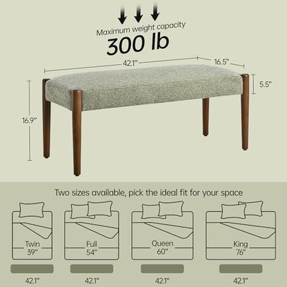 Usaint 42" End of Bed Bench with Wood Legs, Green with Walnut Leg - color: Green With Walnut Leg